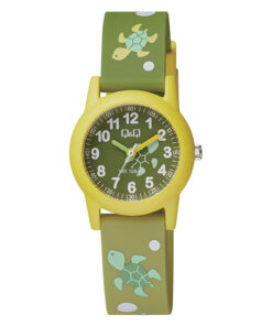 Q&Q VR99J008Y green anime printed resin band green dial kids analog wrist watch
