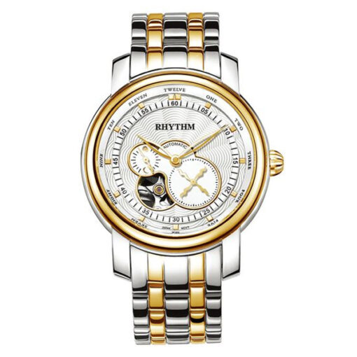 Rhythm A1104S03 two tone stainless steel white chronograph mens sports watch