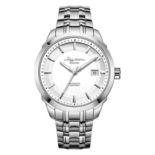 Rhythm A1302S01 silver stainless steel white analog dial mens wrist watch