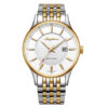 Rhythm ES1404S04 two tone stainless steel white analog dial mens wrist watch