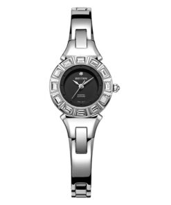 Rhythm L1301S02 silver stainless steel bracelet black stylish analog dial ladies wrist watch