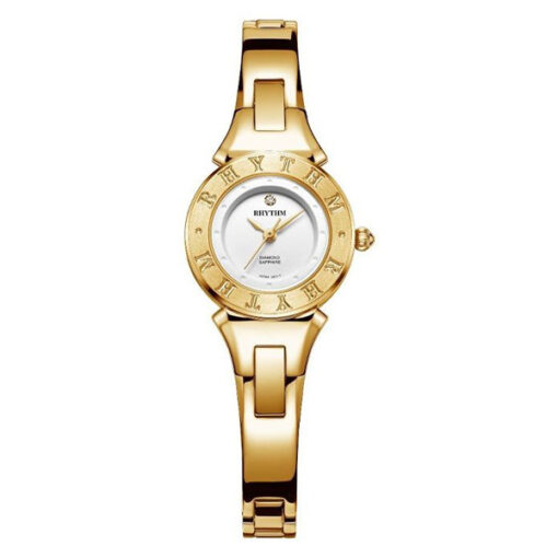 Rhythm L1301S10 golden stainless steel bracelet white analog dial ladies gift wrist watch