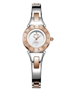 Rhythm L1301S11 two tone stainless steel bracelet white analog dial ladies fashion wrist watch