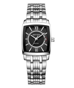 Rhythm P1202S02 silver stainless steel black dial ladies wrist watch