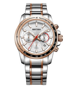 Rhythm S1403S04 two tone stainless steel silver dial mens chronograph sports wrist watch