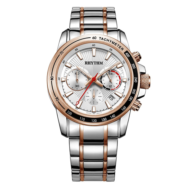 Rhythm S1403S04 Silver Rose Gold Men’s Chronograph Watch