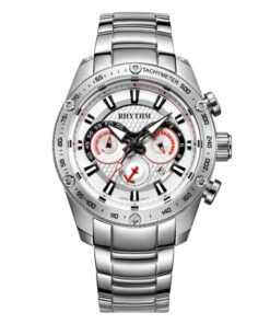 Rhythm S1410S01 silver stainless steel silver dial mens chronograph sports wrist watch