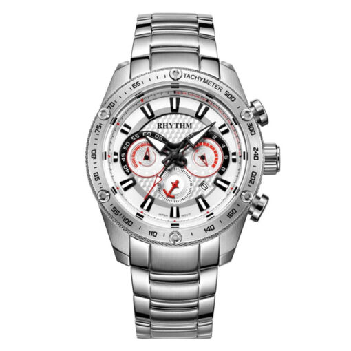 Rhythm S1410S01 silver stainless steel silver dial mens chronograph sports wrist watch