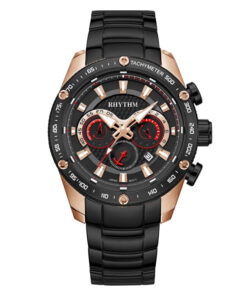 Rhythm S1410S05 black stainless steel black dial mens chronograph sports wrist watch