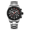 Rhythm S1411S02 Silver stainless steel black dial mens chronograph sports wrist watch