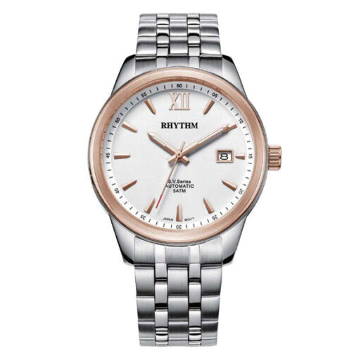 Rhythm VA1503S03 stainless steel white roman dial mens dress watch