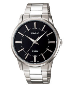 casio mtp-1303D-1A silver stainless steel black dial mens analog wrist watch