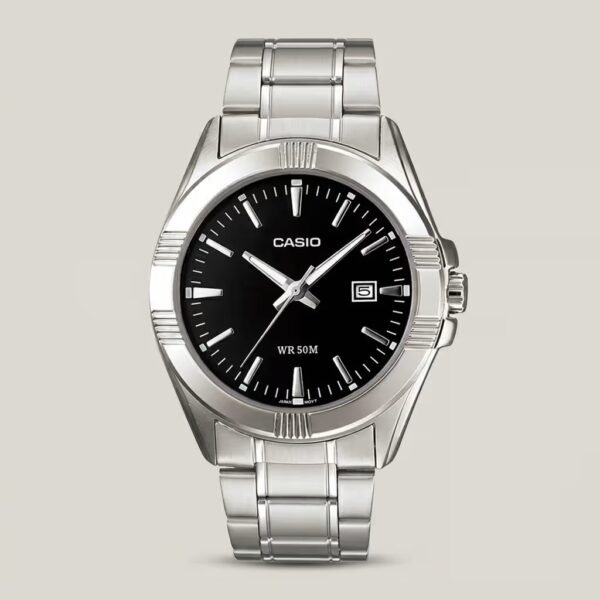 casio mtp-1308D-1A silver stainless steel black dial mens analog wrist watch