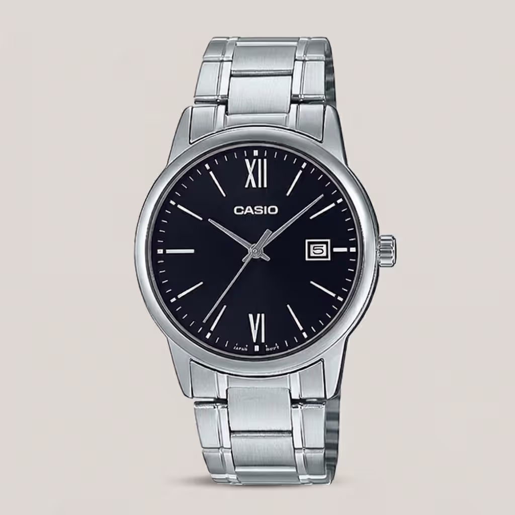Casio MTP-VOO2D-1B3 silver stainless steel classic black roman dial mens wrist watch