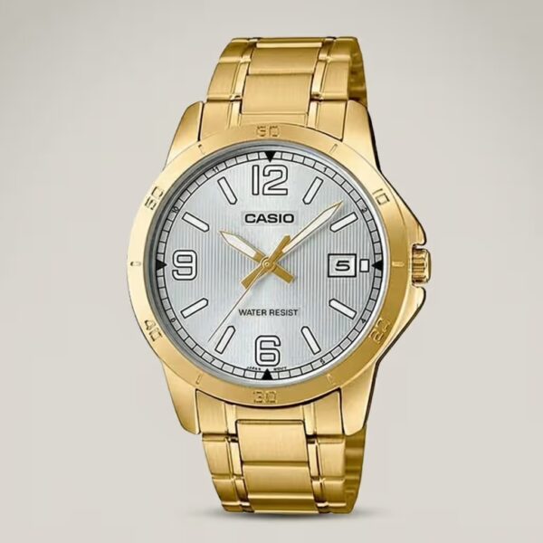 Casio MTP-VOO4G-7B2 golden stainless steel simple analog dial mens wrist watch
