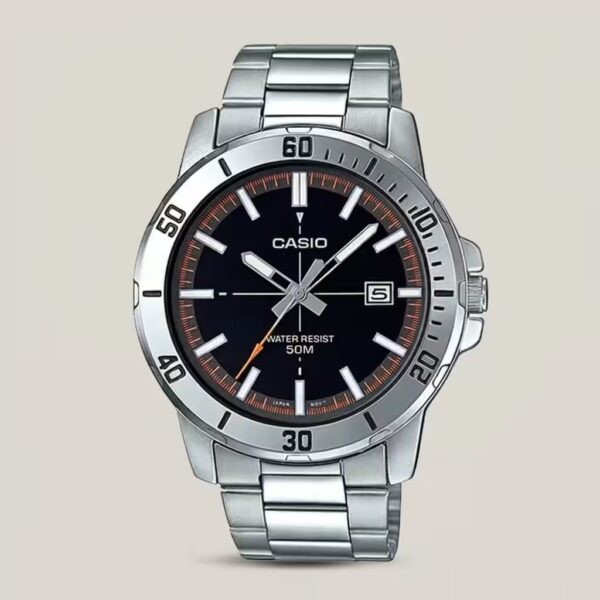 Casio MTP-VD01D-1E2 black simple analog dial silver stainless steel chain mens wrist watch