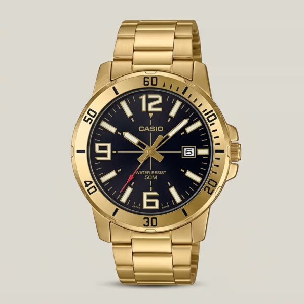 Casio MTP-VD01G-1B golden stainless steel black numeric dial mens analog gift watch