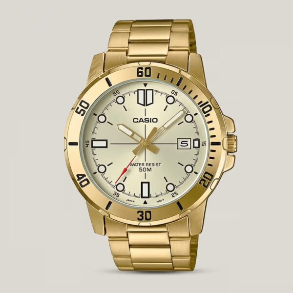 Casio MTP-VD01G-9E golden stainless steel golden simple analog dial mens wrist watch