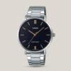 Casio MTP-VTO1D-1B silver stainles steel black analog dial men wrist watch