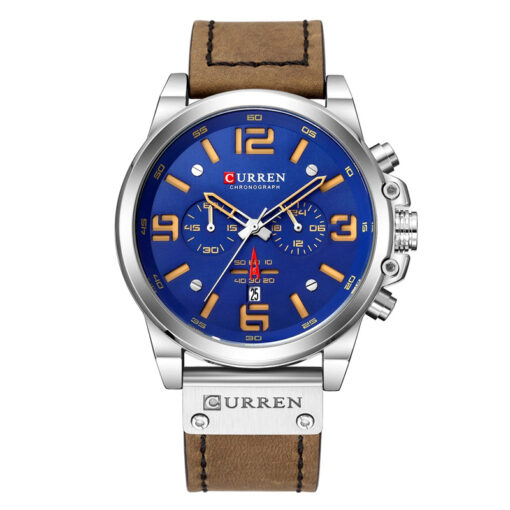 curren 8314 brown leather strap blue chronograph dial mens wrist watch