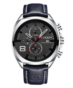 curren 8324 black leather strap black chronograph dial mens sports wrist watch