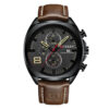 curren 8324 coffe color leather strap black chronograph dial mens sports wrist watch