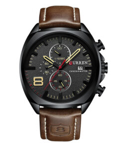 curren 8324 coffe color leather strap black chronograph dial mens sports wrist watch