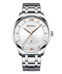 curren 8356 silver stainless steel white analog dial mens dress wrist watch