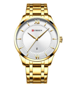 curren 8356 golden stainless steel white simple analog dial mens gift wrist watch