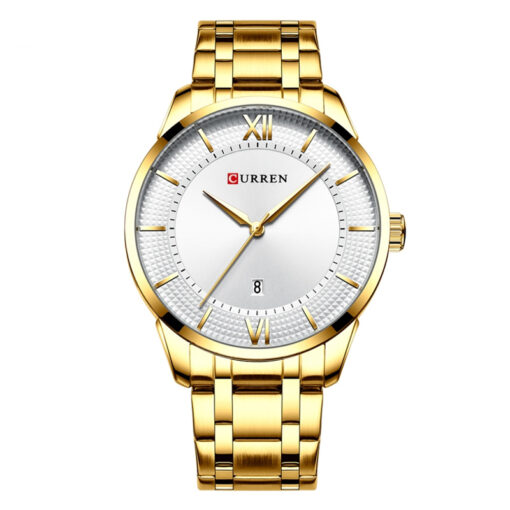 curren 8356 golden stainless steel white simple analog dial mens gift wrist watch