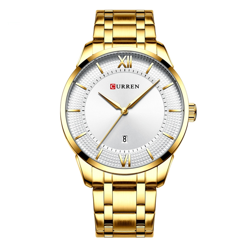 Gold watch shop white dial