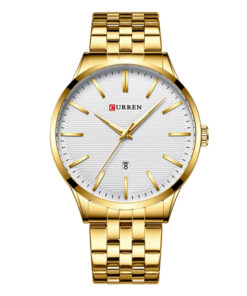 curren 8364 golden stainless steel white simple analog dial mens gift wrist watch