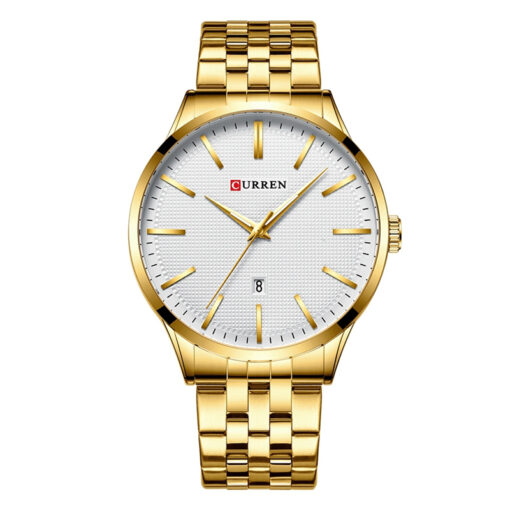 curren 8364 golden stainless steel white simple analog dial mens gift wrist watch