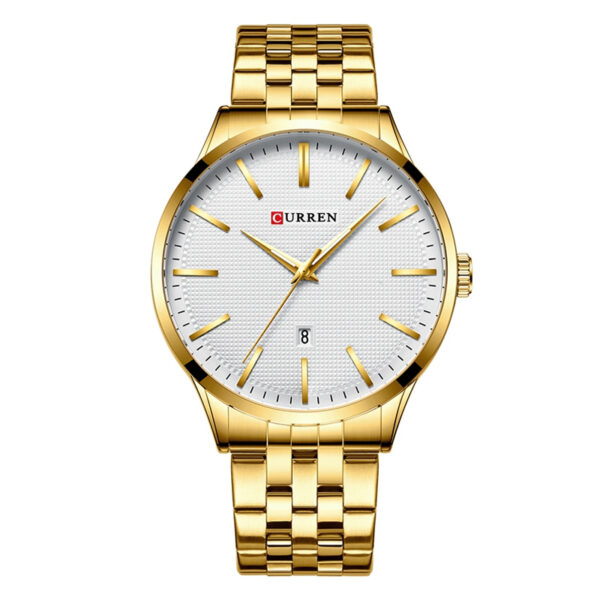 curren 8364 golden stainless steel white simple analog dial mens gift wrist watch