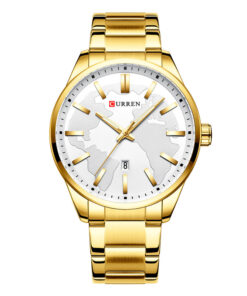 curren 8366 golden stainless steel world map white dial mens wrist watch