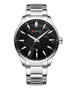 curren 8366 silver stainless steel world map black dial mens wrist watch