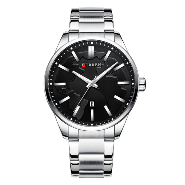 curren 8366 silver stainless steel world map black dial mens wrist watch