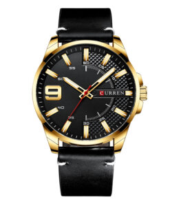 curren 8371 black leather strap black analog dial mens wrist watch