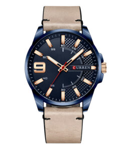 curren 8371 skin color leather strap blue analog dial mens wrist watch