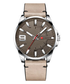 curren 8371 skin color leather strap grey analog dial mens wrist watch