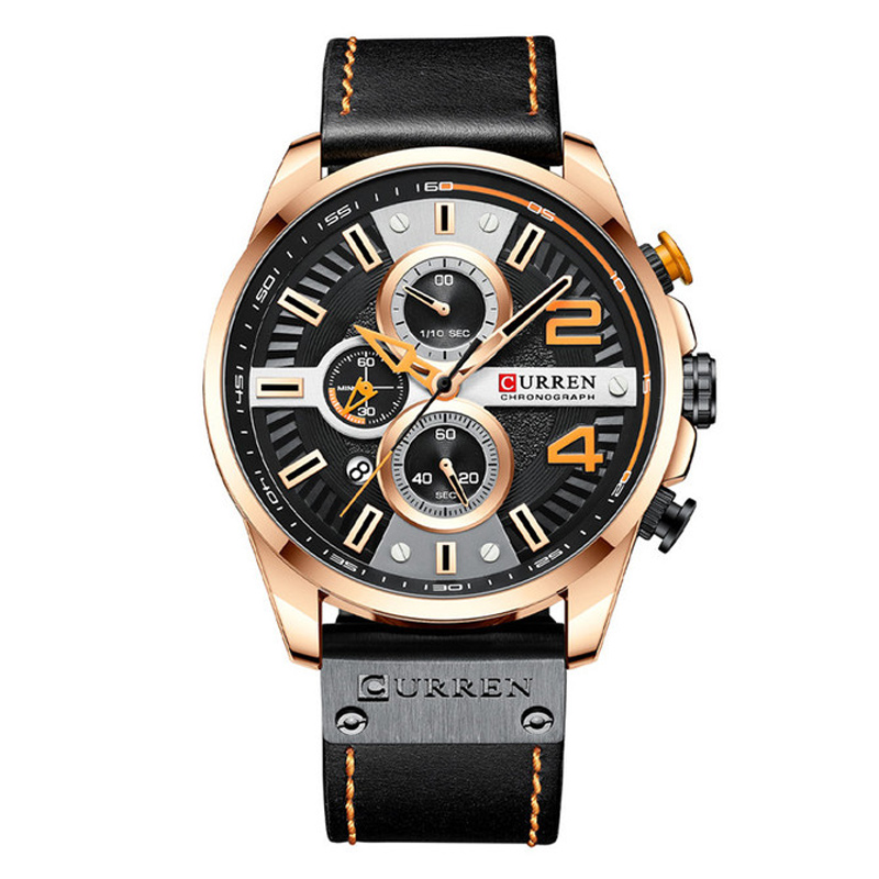 Curren 8393 Black Leather Strap Men's Chronograph Wrist Watch