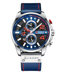 curren 8393 blue leather strap chronograph dial mens sports wrist watch