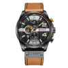 curren 8393 brown leather strap black chronograph dial mens sports wrist watch