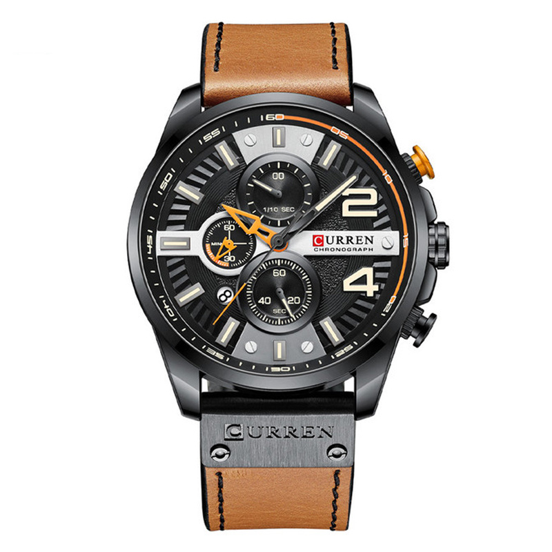 Curren 8393 Brown Leather Strap Men's Chronograph Hand Watch