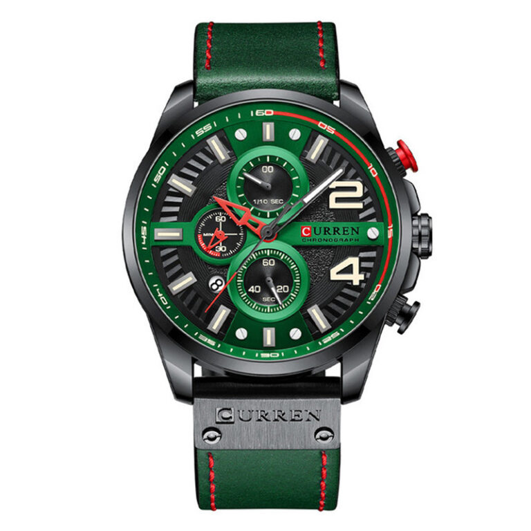 Curren 8393 Black Chronograph Dial Green Leather Men's Watch