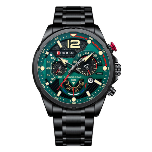 curren 8395 black stainless steel black green chronograph dial mens sports wrist watch