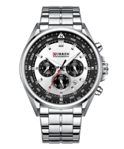 Curren 8399 silver stainless steel silver black chronograph dial men's wrist watch