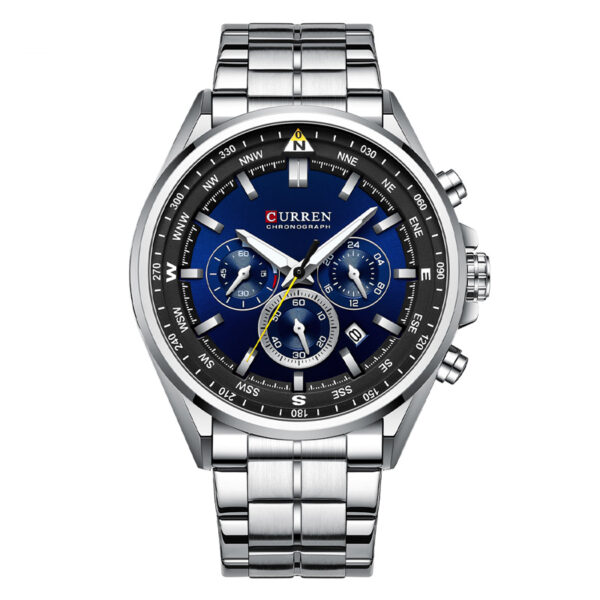 Curren 8399 silver stainless steel blue chronograph dial men's sports wrist watch