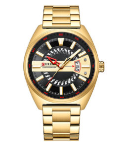 curren 8403 golden stainless steel black dial mens chronometer gift wrist watch