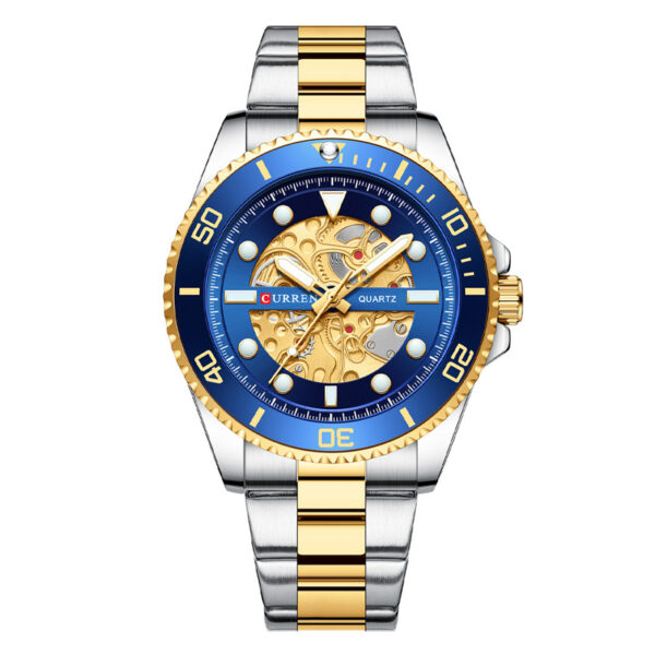 curren 8412 two tone stainless steel two tone skeleton dial mens gift wrist watch